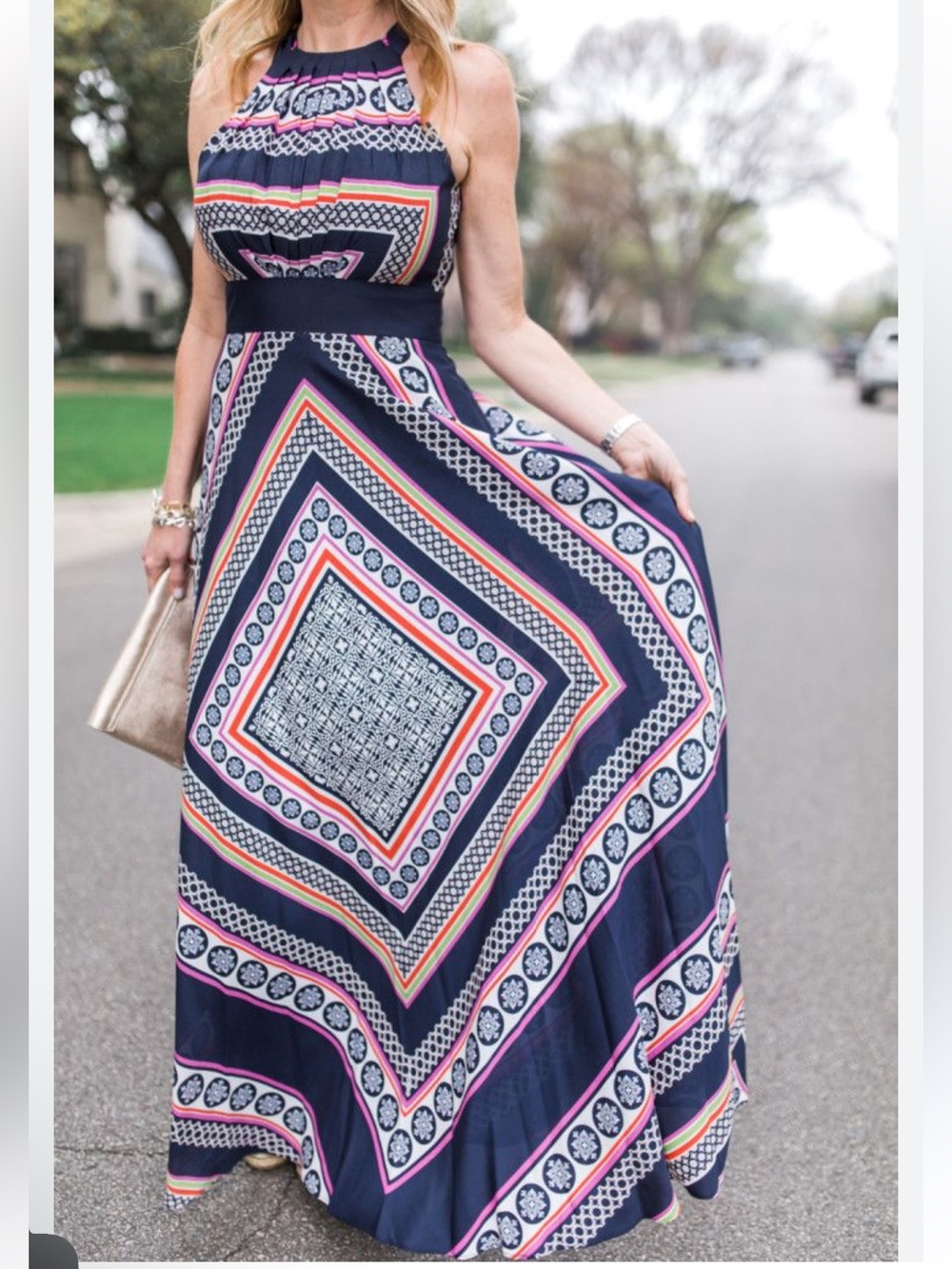 Eliza J Scarf Print Halter Maxi Dress